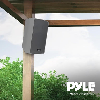 Pyle 6.5 Inch Wall Mount Waterproof Speaker System for Indoor or Outdoor Wireless Bluetooth Surround Sound System, Light Gray (2 Pack)