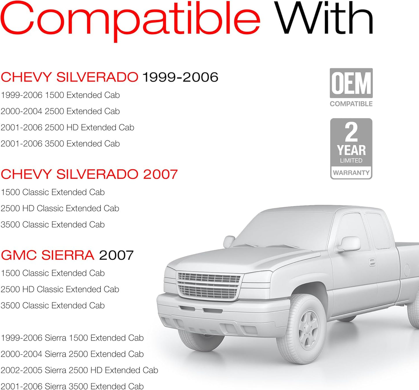 T1A Extended Cab Door Handle, Rear Passenger Door Handle Compatible with 1999-2007 Chevrolet Silverado 1500 2500; 99-07 GMC Sierra 1500 2500, 01-07 Sierra Silverado 3500, OEM 15758171 79107