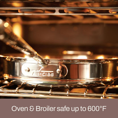 All-Clad Copper Core 5-Ply Stainless Steel Sauté Pan with Steel Lid 5 Quart Induction Oven Broiler Safe 600F Pots and Pans, Cookware Silver
