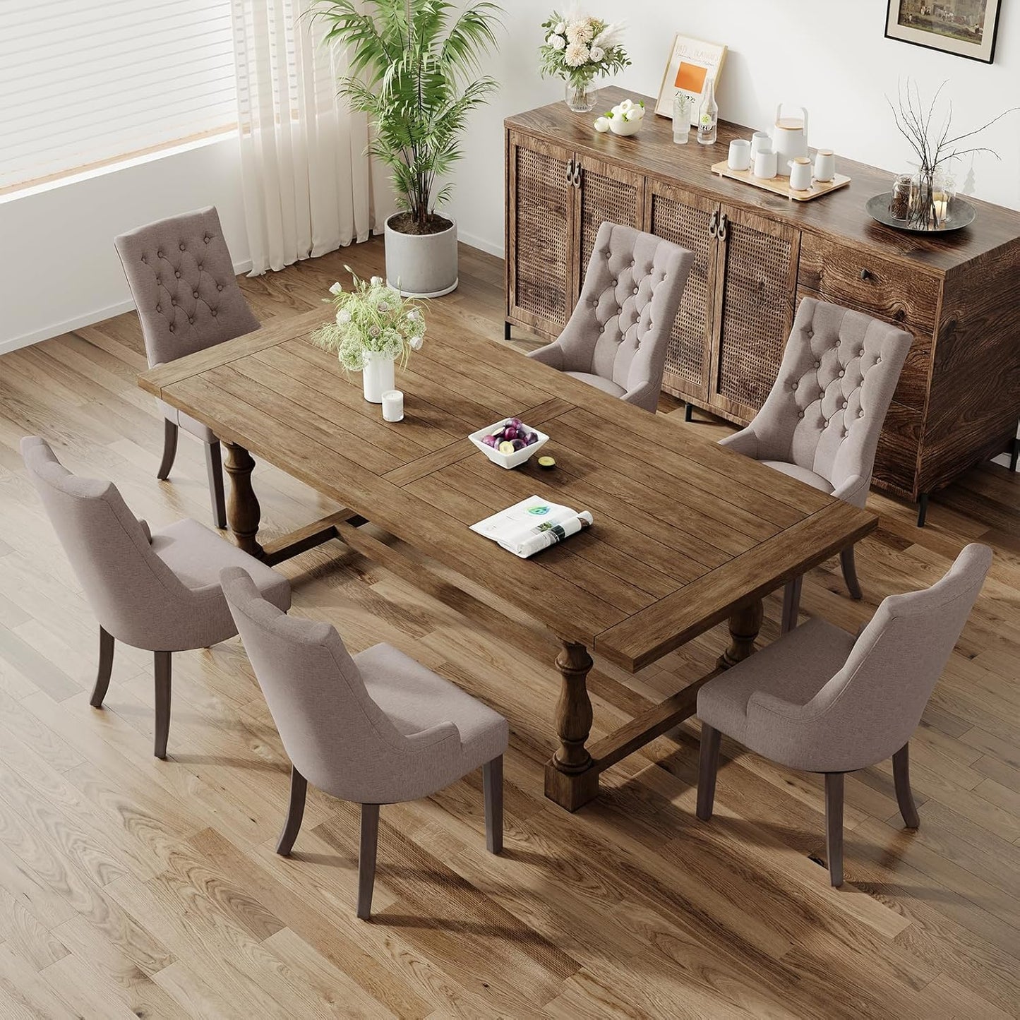 COLAMY Wingback Upholstered Side Dining Room Chairs Set of 6, Fabric Dining Chairs with Tufted Button, Living Room Chairs for Home Kitchen, Taupe