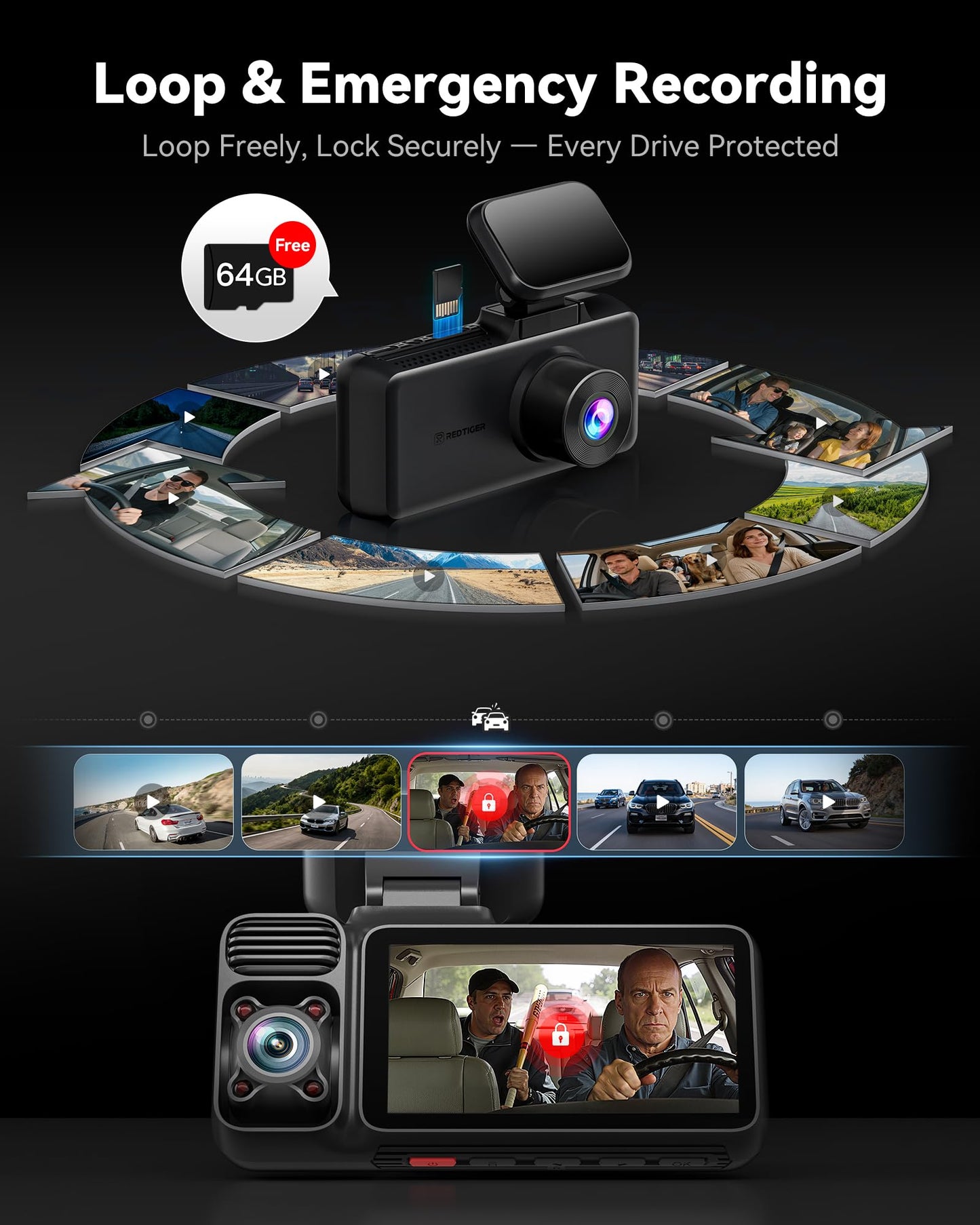 REDTIGER F17 4K Triple Channel Dash Cam with WiFi & GPS
