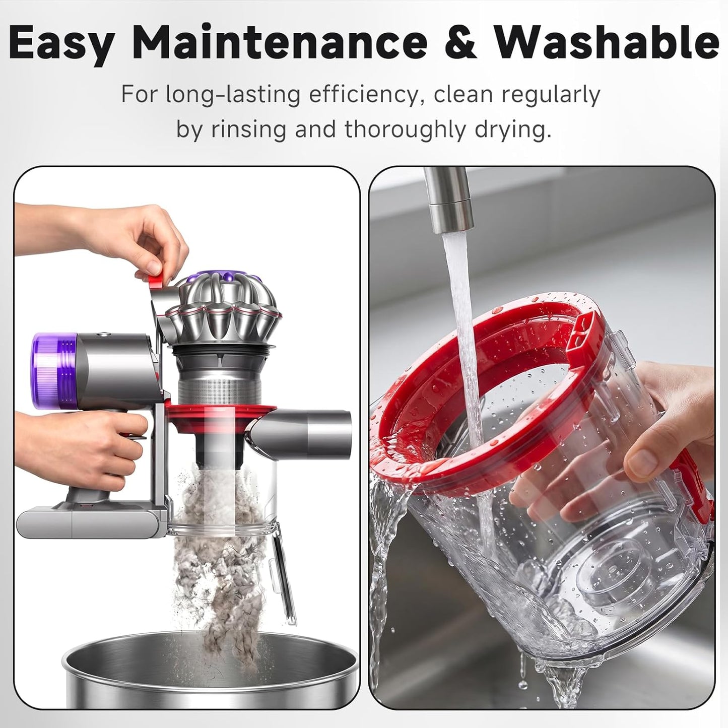 Lemige Upgraded V7 V8 Dust Bin Canister Replacement Parts for Dyson V7 V8 SV10 SV11 SV25 Cordless Vacuum Cleaner, For Dyson Vacuum Attachments No. 967699-01, Prevents Leakage and Restore Suction