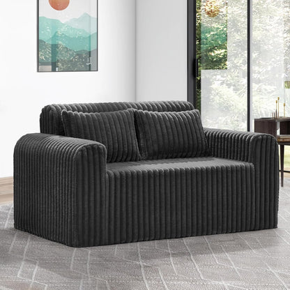 Hobestluk Couch Sofa 2-Seater Foam Sofa Loveseat for Small Spaces Comfy Sofas with Removable Cover Furry Couch with Pillows for Living Room, Bedroom, Apartment, Office (Black, Loveseat)