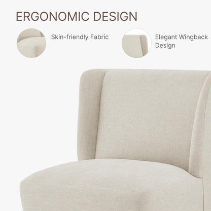 KISLOT Upholstered Dining Chairs Set of 4 with Casters, Wingback Modern Side Armless Deskchair with Rollers for Diningroom Bedroom Livingroom Reading Room, Cream Beige Fabric