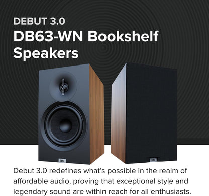 ELAC Debut 3.0 DB63-WN Bookshelf Speakers, Walnut (Pair) - 1” Aluminum Dome Tweeter & 6.5” Aramid Fiber Woofer - 2-Way Bass Reflex - 42Hz to 38KHz Response