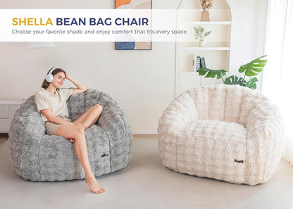 MAXYOYO Giant Bean Bag Chair for Adults, Stuffed Shell-Shaped Large Bean Bag Couch, Cozy Living Room Chair with Filler, Floor Sofa Lazy Sofa for Bedroom Living Room, Beige