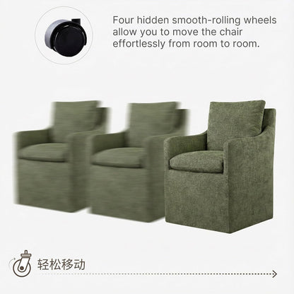 KISLOT Upholstered Dining Chairs with Casters, No Assembly Modern Accent Armchair with Rollers for Dining Room, Bedroom, Living Room, Reading Room, Already Assembled, Green, 2 Box