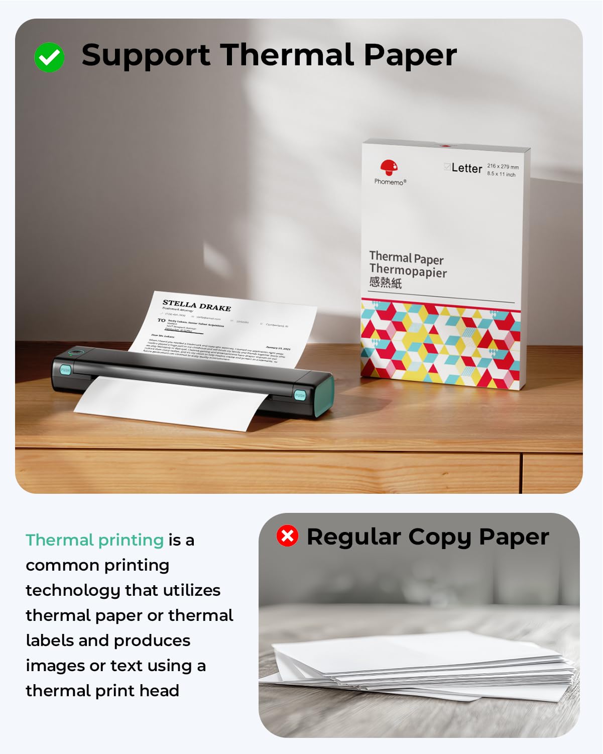 PHOMEMO Portable Wireless Bluetooth Thermal Printer for Travel