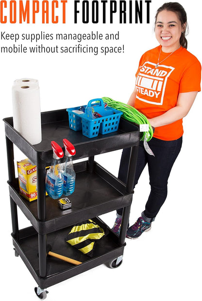 Stand Steady Tubstr Compact Utility Cart, Black, 2.5 in Deep Tub Shelves, 300 lbs Weight Capacity