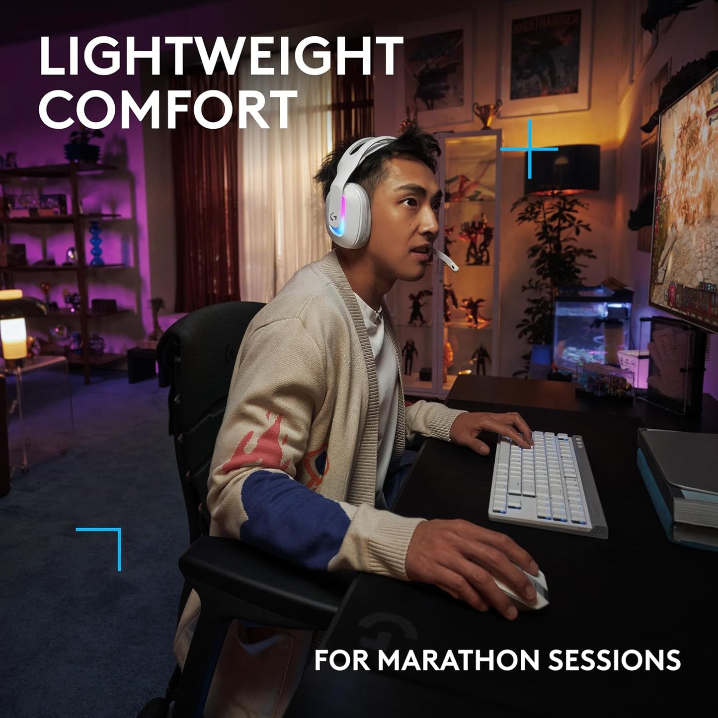 Logitech G522 Lightspeed Wireless Gaming Headset, Full-Band Mic, Advanced Audio, Tri-Connect (Lightspeed, Bluetooth, USB A to C), LIGHTSYNC RGB, for PC & Nintendo Switch/Switch 2 - White