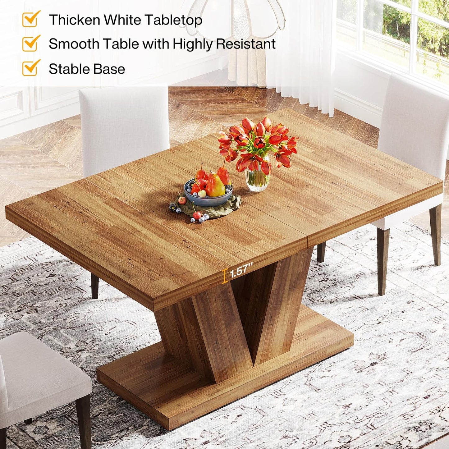 Tribesigns 47-Inch Dining Table for 4, Walnut Brown Kitchen Dinner Table with Heavy Duty Pedestal, Farmhouse Wooden Eating Table for Home, Dining Room, Small Space