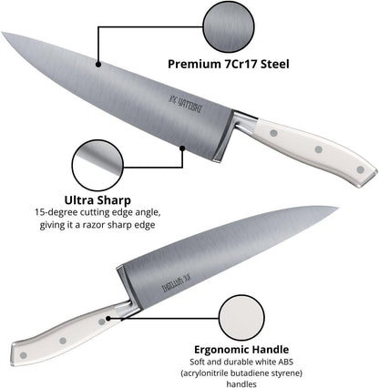 Yatoshi Knives Yatoshi Magnetic Kitchen Knife Block Set 6 Pcs White - Pro Kitchen Knife Set Ultra Sharp High Carbon Steel