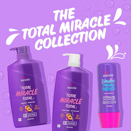 Aussie Total Miracle Hair Care Bundle: Shampoo, Conditioner, and 3 Minute Deep Treatment with Apricot & Macadamia Oil, Paraben-Free for Damaged Hair, 26.2 & 8 Fl Oz