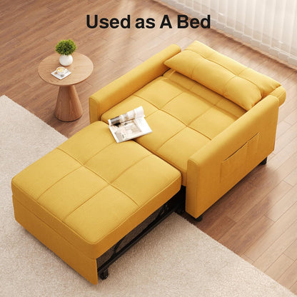 Ahomly Convertible Sleeper Chair Sofa Bed with 3-in-1 Design, Adjustable Backrest, and Storage Pocket for Living Room, Yellow