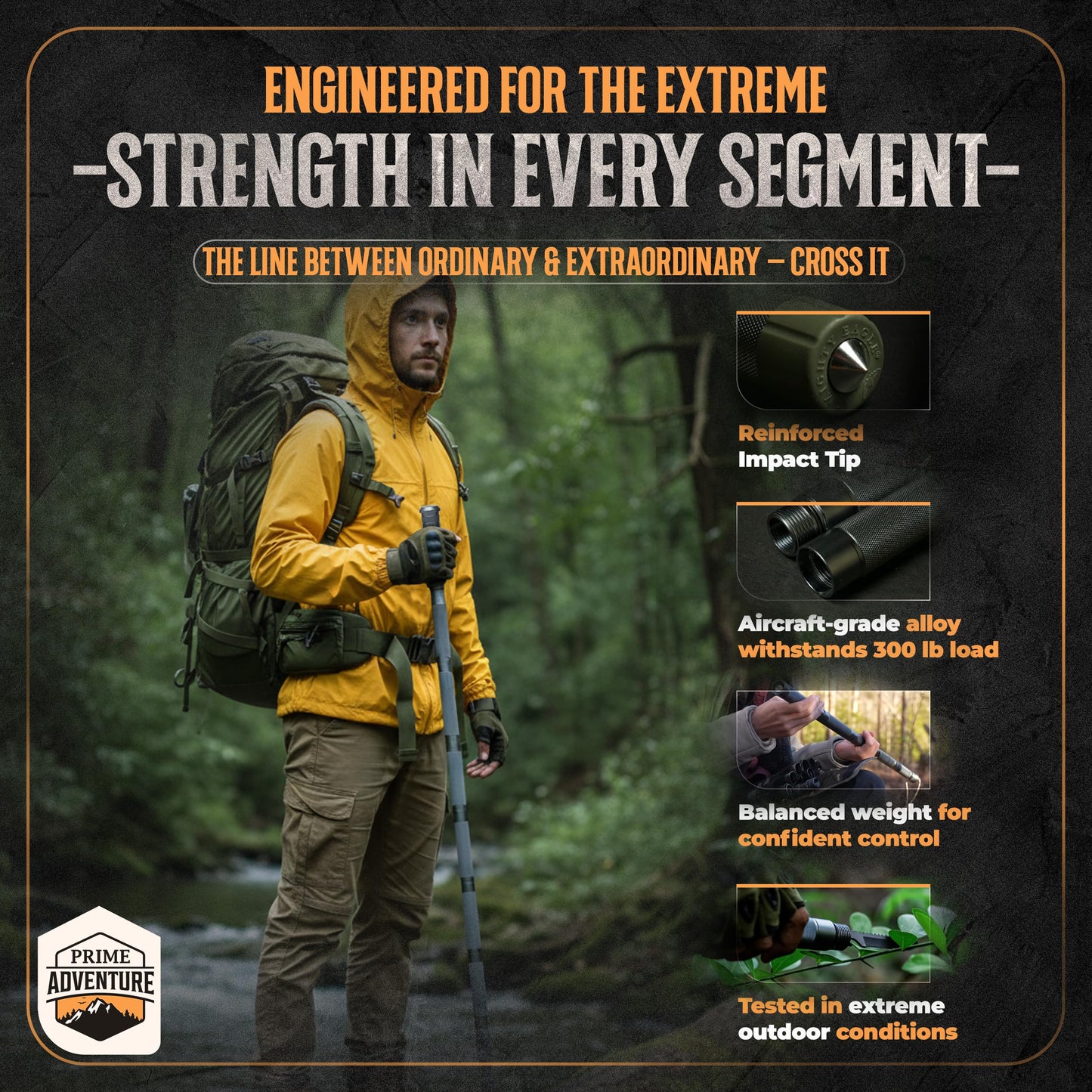 PRIME ADVENTURE 15-in-1 Tactical Survival Walking Stick & Hiking Staff