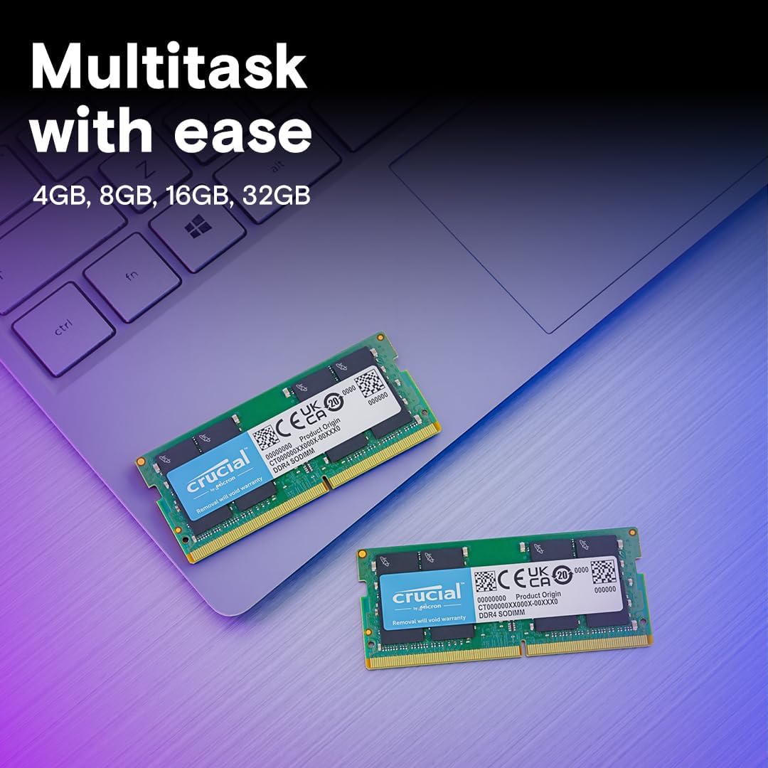 Crucial 64GB DDR4 RAM Kit (2x32GB), 3200MHz (PC4-25600) CL22 Laptop Memory, SODIMM 260-Pin, Downclockable to 2933/2666MHz, Compatible with 13th Gen Intel Core and AMD Ryzen 7000 - CT2K32G4SFD832A