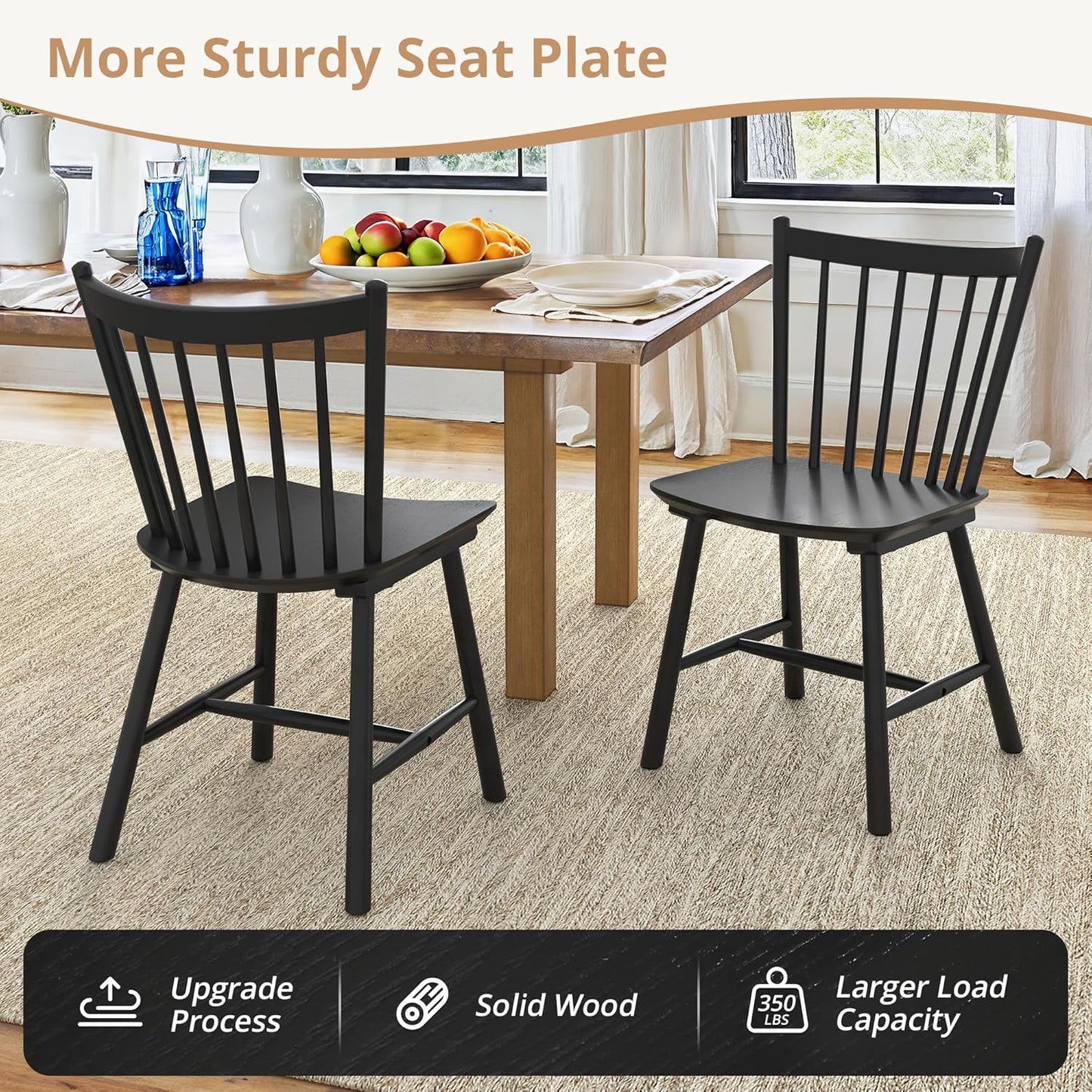 LUE BONA Upgraded Dining Chairs Set of 8, Farmhouse Wooden Spindle Back Kitchen Chairs, Windsor Dining Chairs for Kitchen and Dining Room, Black