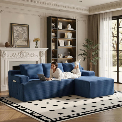 96" Sectional Couches for Living Room Cloud Couch Sofa with L-Shape Upholstered Boneless Couchs Modern Modular Sectional Couch with Chaise (Bule, 96" W+Right Facing Chaise+2Seaters)