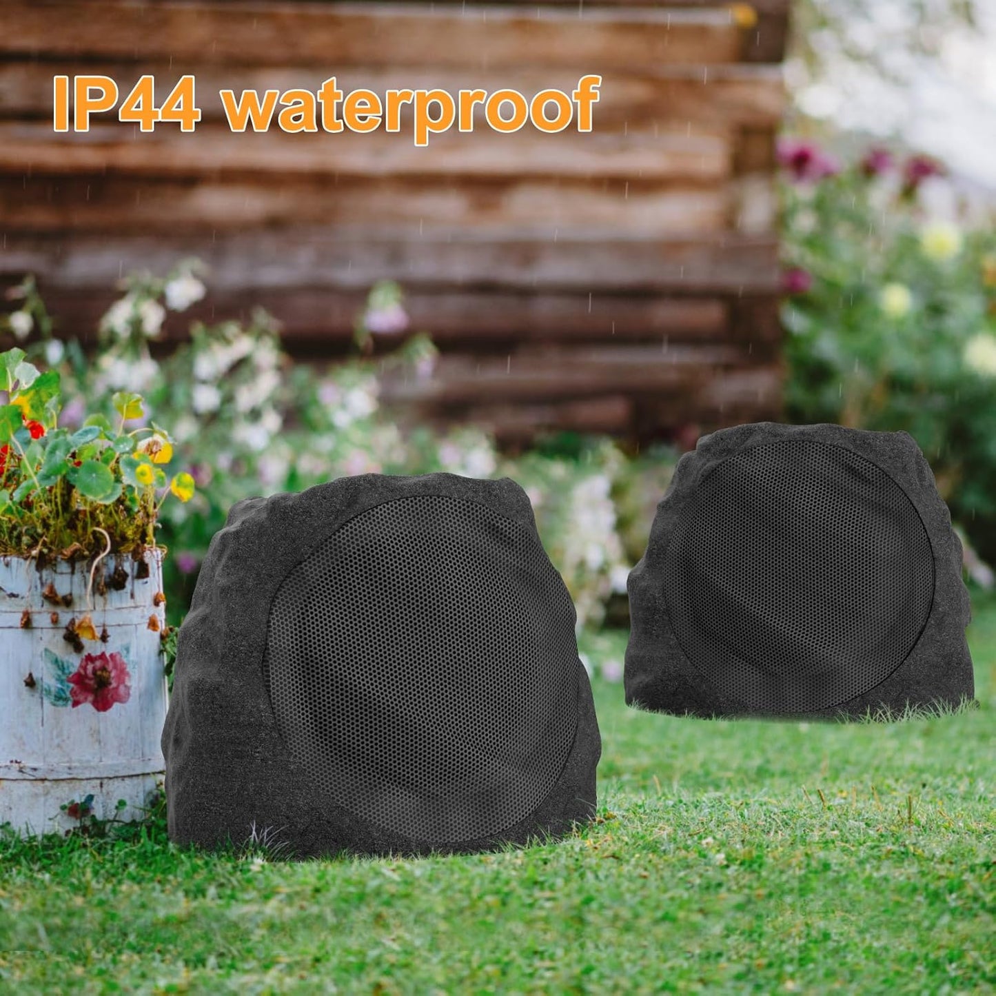 Outdoor Speakers Solar Powered & USB-C Charging, Rock Speaker TWS Pairing Wireless Outdoor Speaker Bluetooth 5.3, LED Light Show, Waterproof, ideal for Backyard BBQ, Garden, Poolside(2-Pc,Black)