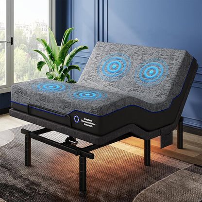 Pipishell Queen Adjustable Bed Frame and 12 Inch Memory Foam Mattress with Massage, Zero Gravity, Anti-Snore, Head and Foot Incline, Wireless Remote, 4 USB Ports, LED Night Light, Medium Firm Support