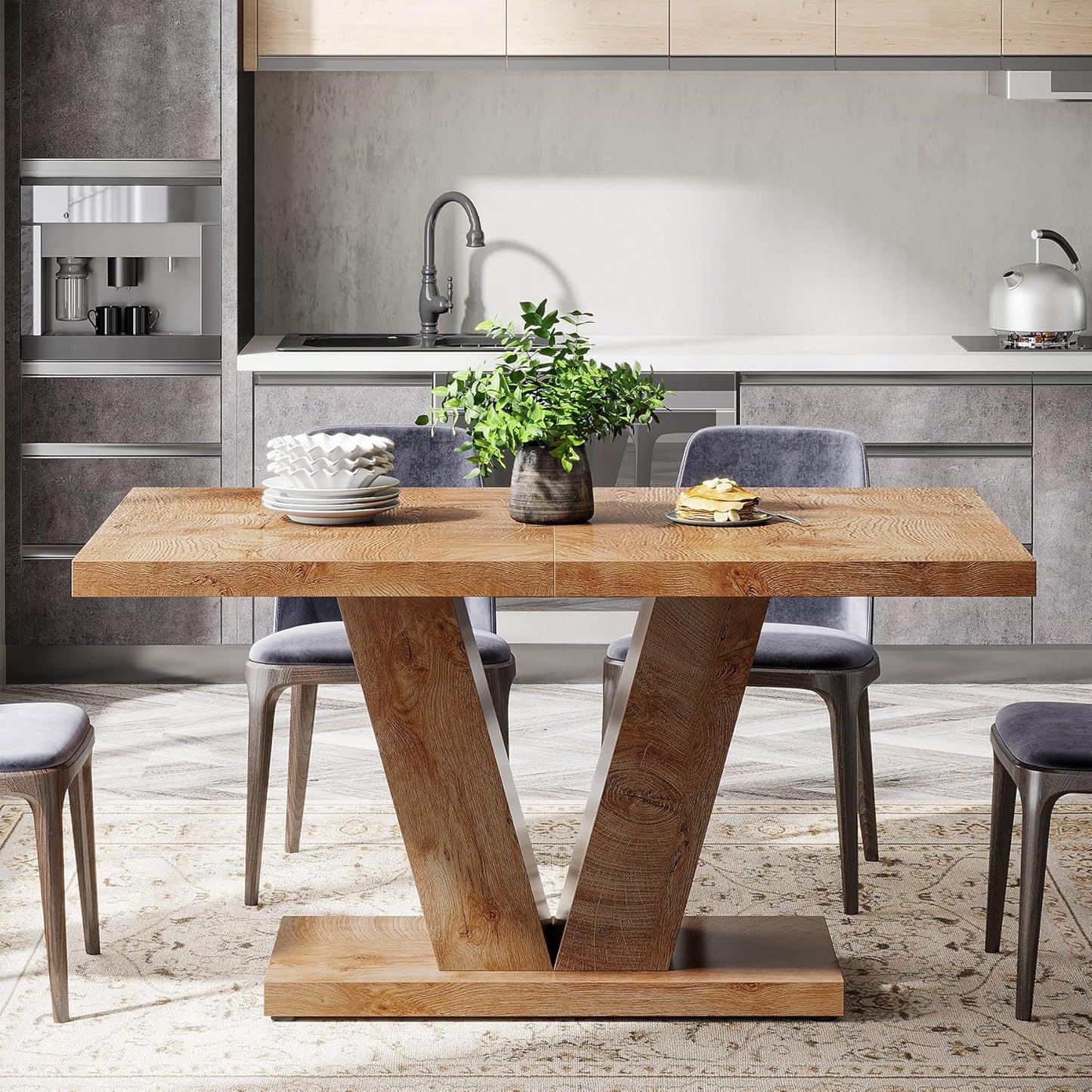 Tribesigns 47-Inch Dining Table for 4, Light Oak Brown Kitchen Dinner Furniture with Heavy Duty Pedestal, Farmhouse Wooden Eating Desk for Home, Dining Room, Small Space