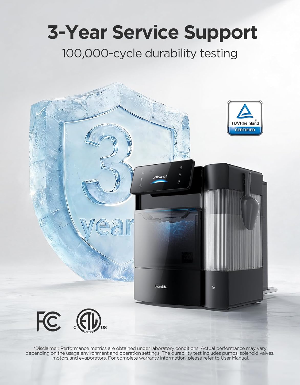 GoveeLife Smart Nugget Ice Maker Pro, 60lbs Daily, 6-Minute First Ice, 40dB Ultra-Quiet with AI NoiseGuard, App & Voice Control, Self-Clean, 3.5lbs Basket & Dual Water Tanks, for Home Kitchen, Party