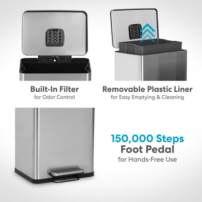 SIMPLI-MAGIC Soft-Close 50L Trash Can with Foot Pedal - Stainless Steel