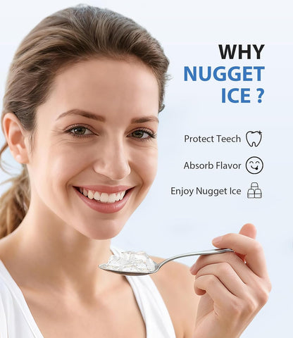 Nugget Ice Maker 40lbs/Day, Countertop Ice Maker Soft Chewable Ice, Ice Makers One-Click & Self-Cleaning, Crushed Pellet Ice Machine with Scoop&Basket for Home/Kitchen/Office, Stainless Silver