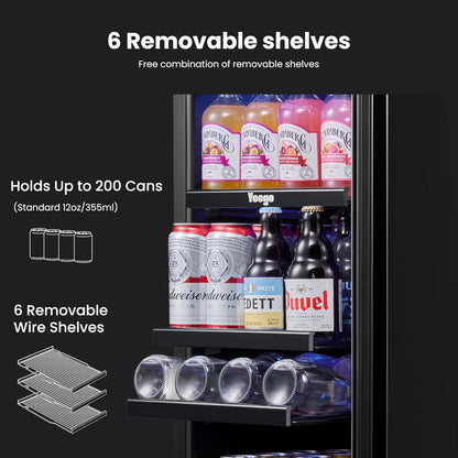 Yeego 15 inch Built-In Beverage Refrigerator (2 Pack) – Compact Drink Cooler with Glass Door, Auto Defrost Mini Wine & Beer Fridge for Cans and Bottles, Under Counter & Freestanding