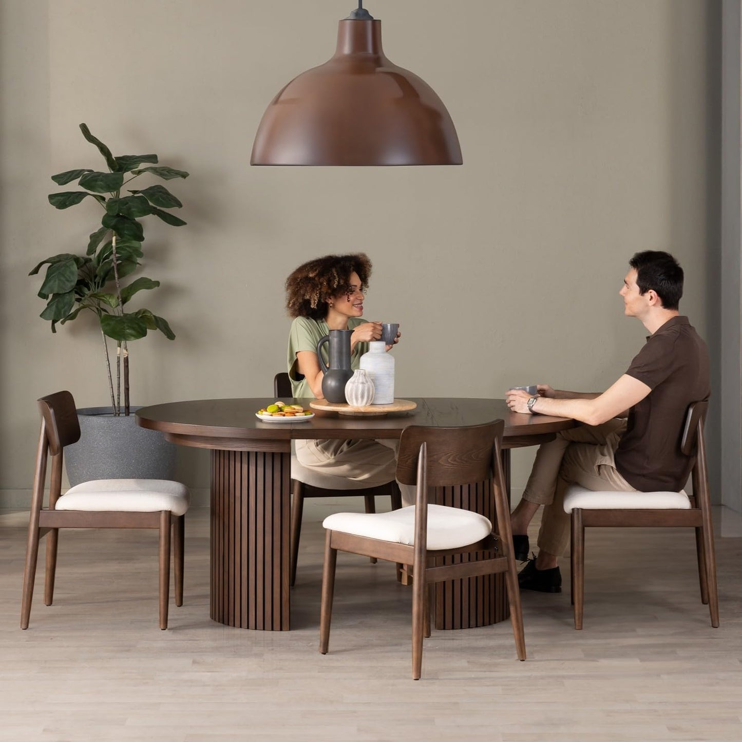 Transformer Table - Solid Wood Extendable Round Dining Table Set with 4 Chairs, Seats 4-10, Extendable Round Dining Set, Dark Brown (Table + 4 Chairs)