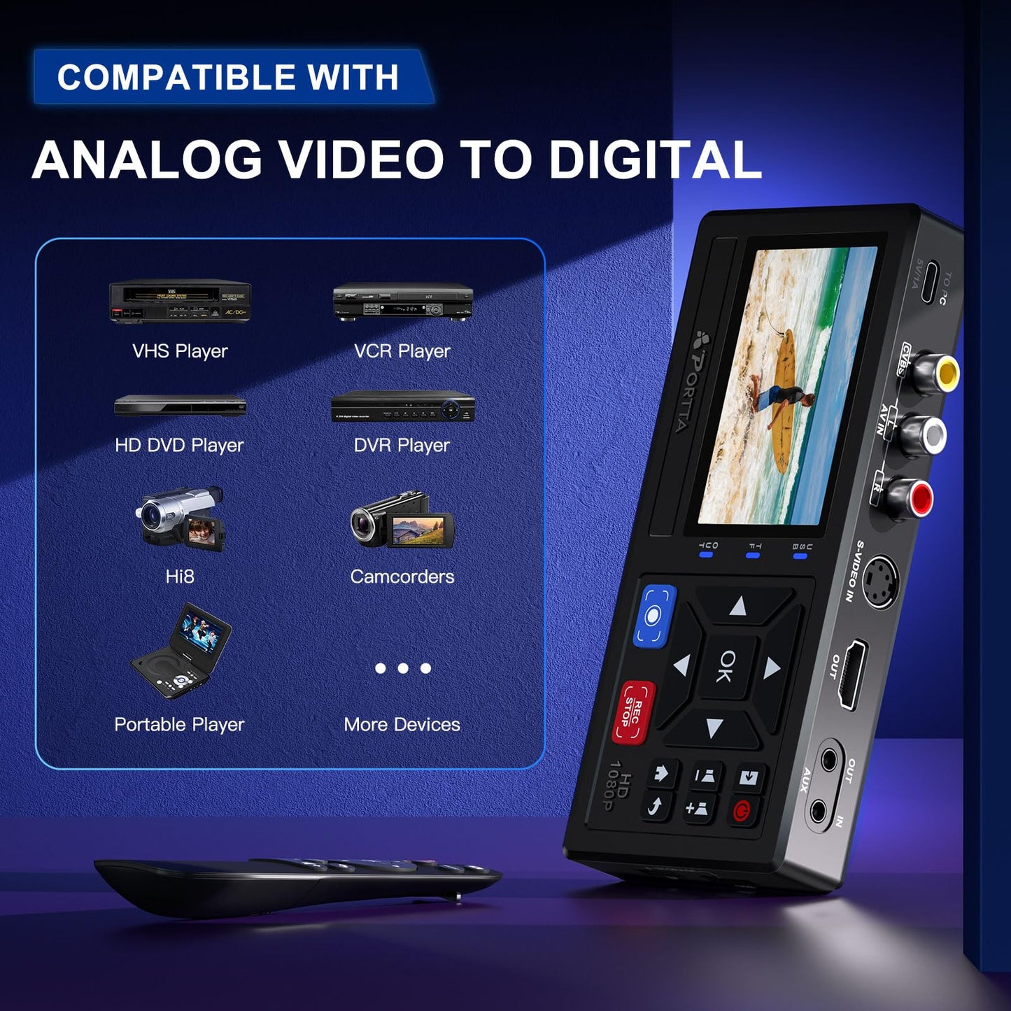 PORTTA VHS to Digital Converter with Remote - Video Recorder
