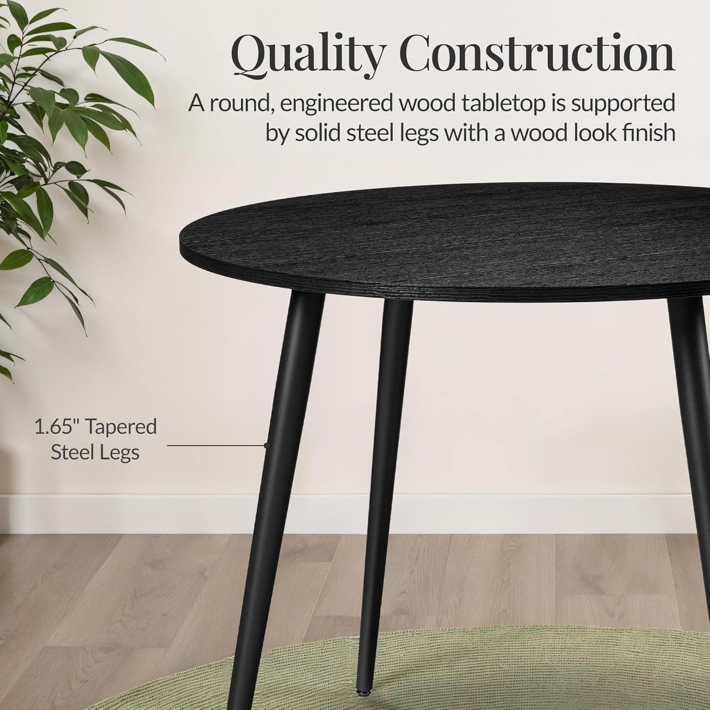 Best Choice Products Round 35.5in Dining Table for 4 w/Sturdy Wood Finish Steel Legs, Mid Century Modern, Space-Saving, Small Space Circle Dinette for Home, Kitchen, Apartment - Black