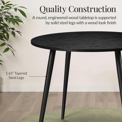 Best Choice Products Round 35.5in Dining Table for 4 w/Sturdy Wood Finish Steel Legs, Mid Century Modern, Space-Saving, Small Space Circle Dinette for Home, Kitchen, Apartment - Black