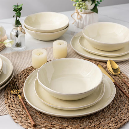 AmorArc Ceramic Dinnerware Sets,Handmade Reactive Glaze Stoneware Plates and Bowls Sets,Highly Scratch Resistant | Dishwasher & Microwave Safe Dishes Set,Service for 4 (12pc)