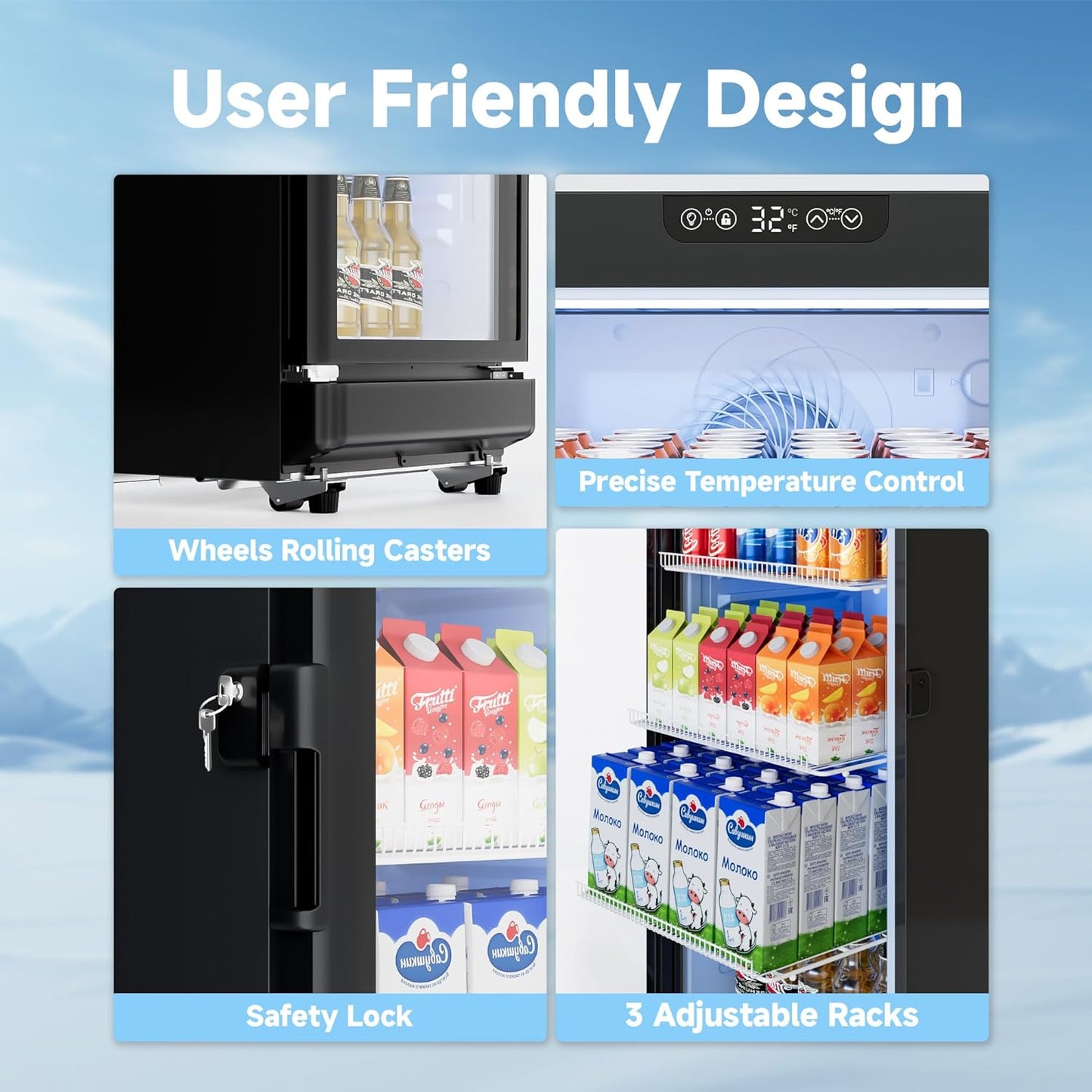 6 Cu.Ft Commercial Refrigerators, Display Fridge with Double-Tempered Glass Door, Beverage Cooler for Bar, Office, Restaurant, Outdoor Beverage Refrigerator with Locking, Key & LED