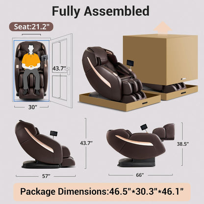 MYNTA Massage Chair Full Body, Zero Gravity SL Track Heavy Duty Massage Recliner Chair with Heat, 12 Auto Modes for Home, M1612 Brown
