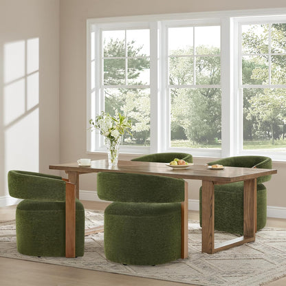 KISLOT Upholstered Dining Chairs with Casters, Modern Barrel Side Armchair with Rollers & Wooden Armrest for Dining Room, Bedroom, Kitchen, Reading Room, Green, Set of 4