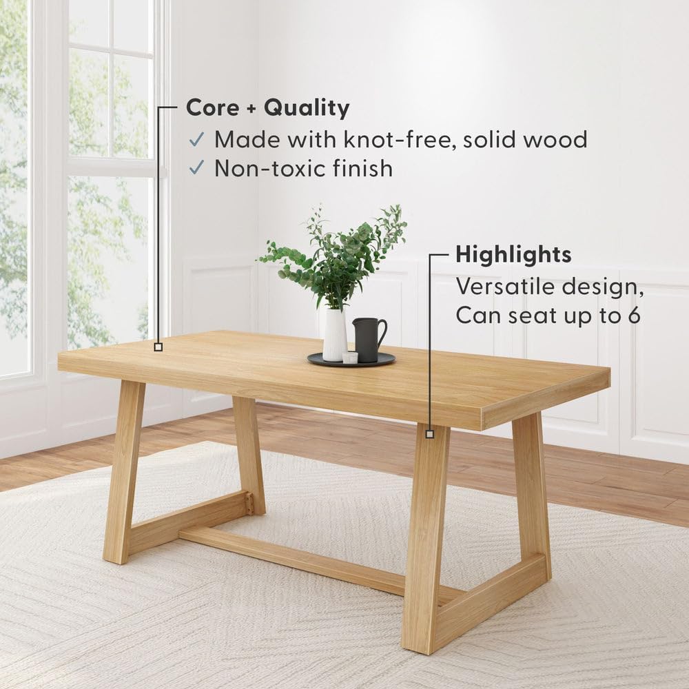 Plank+Beam 72 Inch Farmhouse Dining Table,Solid Wood Rustic Kitchen Table, for Dining Room, Home Office, Living Room Furniture, Easy Assembly, Blonde Wirebrush
