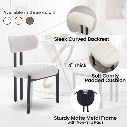 LukeAlon Faux Leather Dining Chairs Set of 6, Modern Curved Back Armless Kitchen Chairs with Black Metal Legs Upholstered Dining Room Chairs Reception Guests Chair for Restaurant Office, White