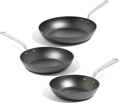 Made In Cookware | 3 Piece (Includes 8",10",12") Seasoned Blue Carbon Steel Frying Pan - (Like Cast Iron, but Better) | Professional Cookware | Crafted in Sweden | Induction Compatible