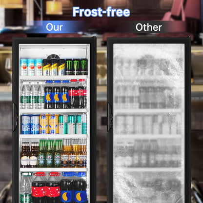 Commercial Beverage Refrigerator, 24.5 Inch 15 Cu. Ft. Drink Fridge, Display Refrigerator with Glass Door, Commercial Display Fridge with 4 Adjustable Shelves, for Shops, Restaurants, Bars