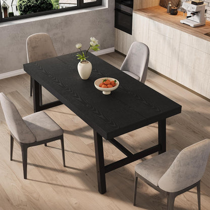 GarveeHome Industrial Dining Table for 4-6 People, 63" Long Large Kitchen Table with Sturdy Metal Frame, Rectangular Counter for Dinner, Kitchen, Dining Room (Black, 63" Non-extendable)