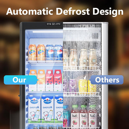 6 Cu.Ft Commercial Refrigerators, Display Fridge with Double-Tempered Glass Door, Beverage Cooler for Bar, Office, Restaurant, Outdoor Beverage Refrigerator with Locking, Key & LED