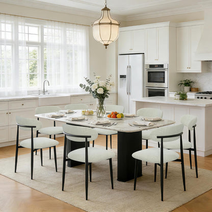 FREKEN Modern Upholstered Dining Chairs Set of 8, Mid-Century Metal Frame Linen Fabric Side Chair for Kitchen Dining Room, 350lbs Capacity, Beige