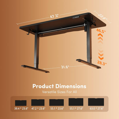 FEZIBO 48 x 24 Inchs Electric Standing Desk, Height Adjustable, Sit Stand Up, Computer Office Desk with Splice Board, Black Frame/Black Top