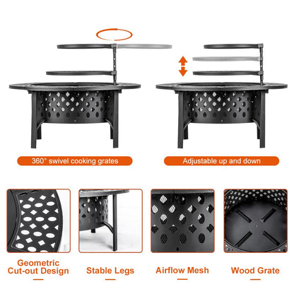 OUTVUE 36 Inch Fire Pit with 2 Grills & Waterproof Cover