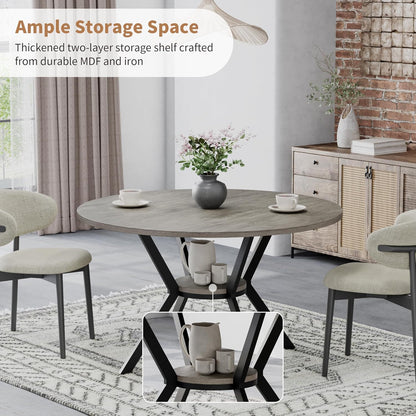 Round Dinner Table for 2-4, 42 Inch Kitchen & Dining Room Table with Storage, Wooden Circle Dining Table, Mid Century Modern Dining Table with Metal Legs for Kitchen, Living Room, Dining Room, Grey