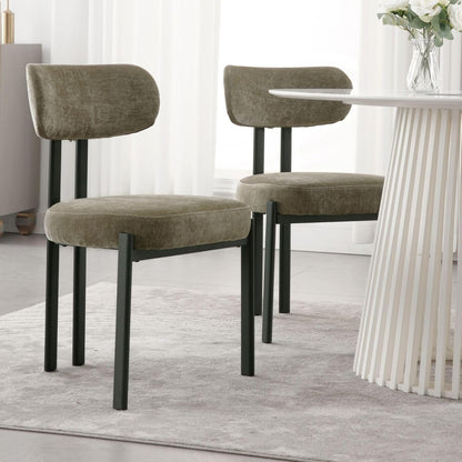 LukeAlon Chenille Dining Chairs Set of 6, Modern Upholstered Armless Kitchen Chairs with Black Metal Legs Curved Back Dining Room Chairs Reception Chair for Living Room Office, Green