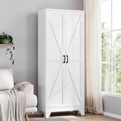 Yizosh Metal Storage Cabinet with Doors and 4 Adjustable Shelves - 75" White Kitchen Pantry Storage,4-Tier Tall Steel Cabinet Locker for Kitchen,Living Room,Dining Room