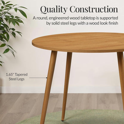 Best Choice Products Round 35.5in Dining Table for 4 w/Sturdy Wood Finish Steel Legs, Mid Century Modern, Space-Saving, Small Space Circle Dinette for Home, Kitchen, Apartment - Pecan